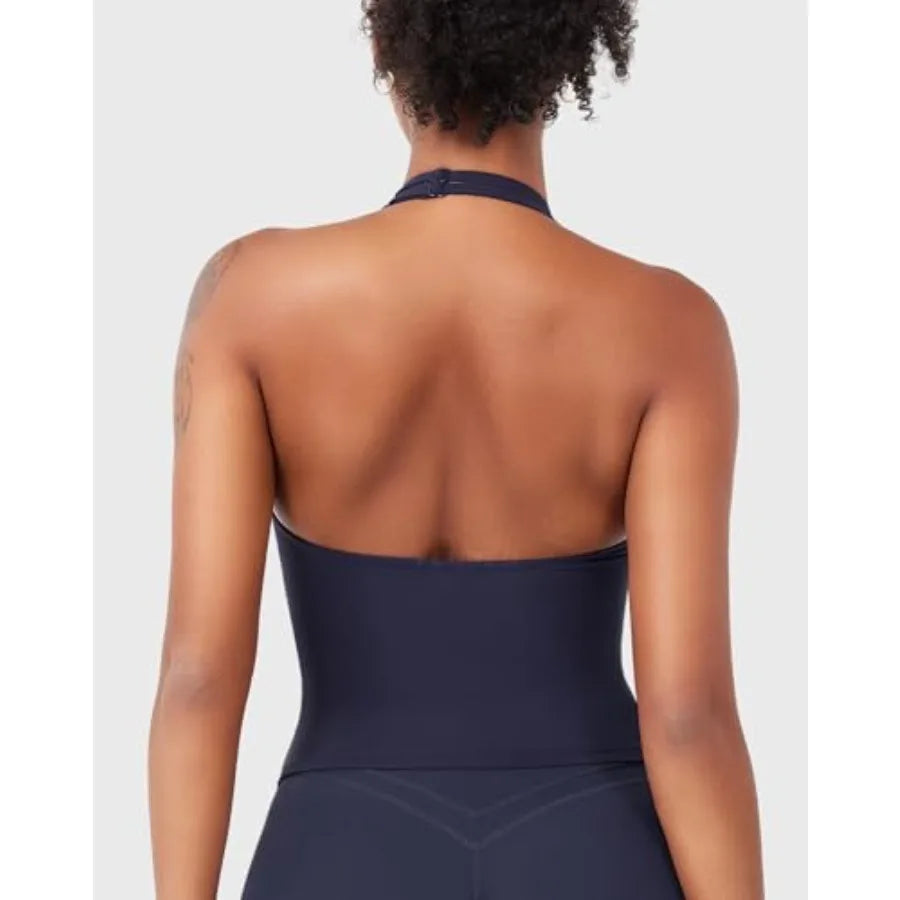 CoreFlex Womens Halter  Strappy Top Padded Deep V Neck Backless Camisole