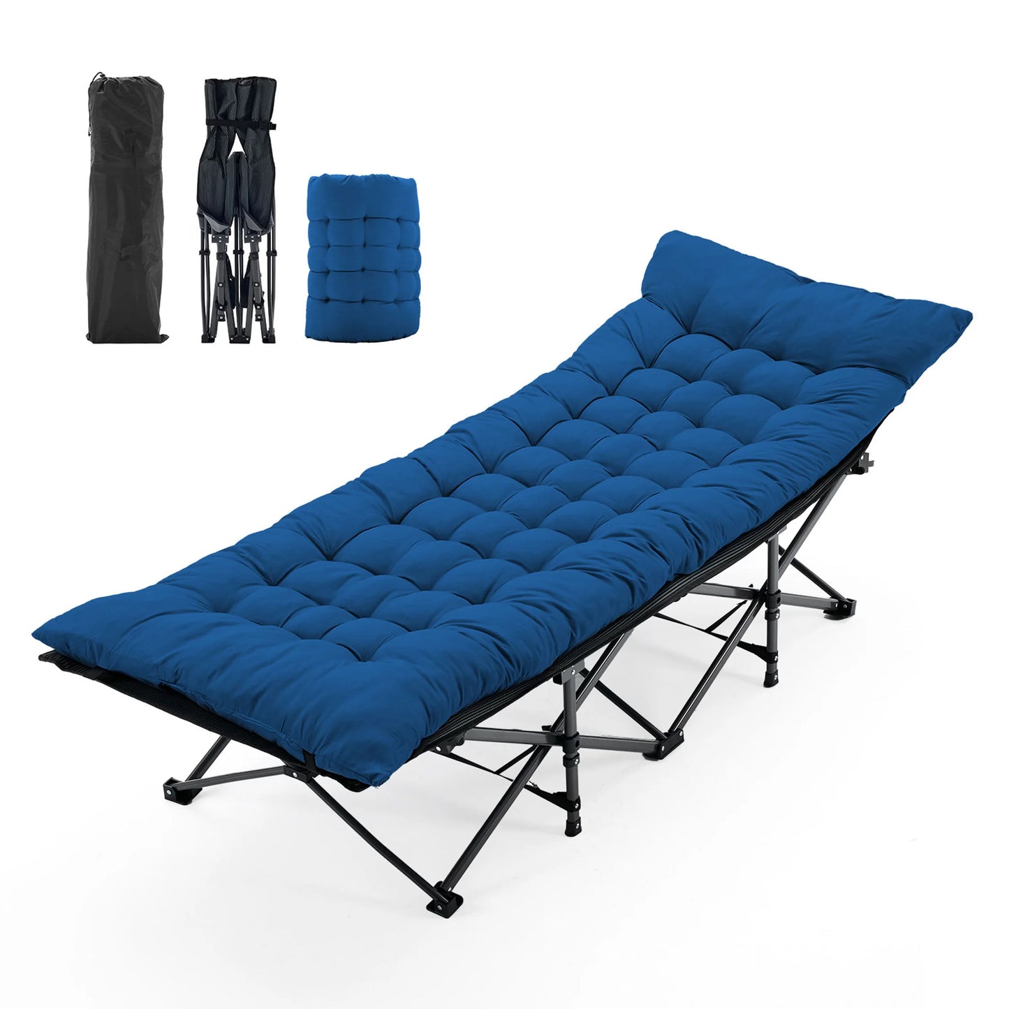 Folding Camping Bed, Beach, Lounge Chair.  3.5'' Cushion. 440 lbs Capacity