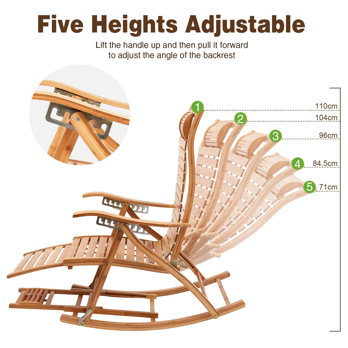 Heavy Duty Folding Rocking Chair Outdoor Furniture Adjustable Sun Lounger Chairs