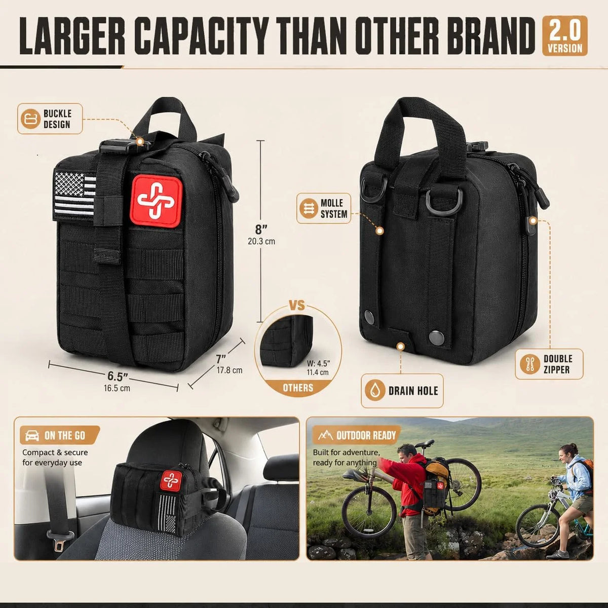 258-Piece Emergency Travel Tactical Kit. Hiking and Camping Essential Backpack