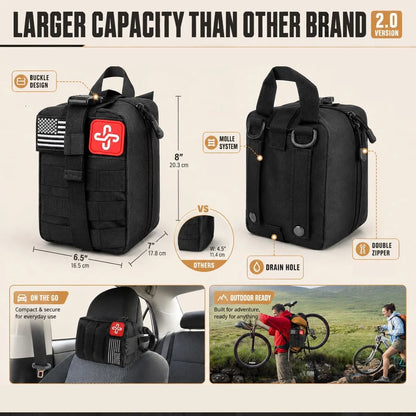 258-Piece Emergency Travel Tactical Kit. Hiking and Camping Essential Backpack