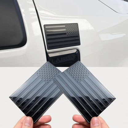 1 Pair 3"x5" Embossed Metal Black American Flag Stickers.